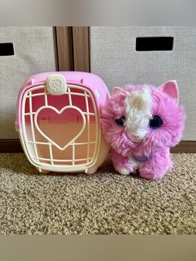 Scruff A Luvs Pink Plush Cat with Small Pet Carrier